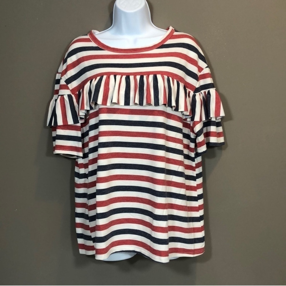 143 Story Striped Ruffled Top Medium - Picture 2 of 7